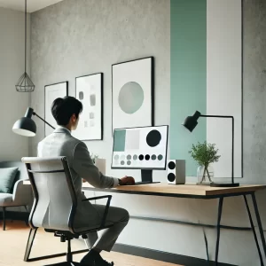 Dall·e 2024 10 18 15.06.19 A Clean And Professional Image Of A Person Sitting At A Desk, Using A Computer In A Neutral Office Background, With Subtle Green, White, And Black Acc - R.Monteiro